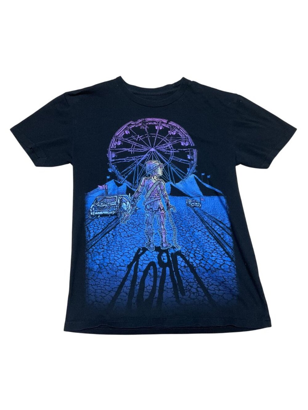 Korn "Apocalypse Ferris Wheel" T-Shirt Sz S Black Blue Nu Metal Rock Band Shirt